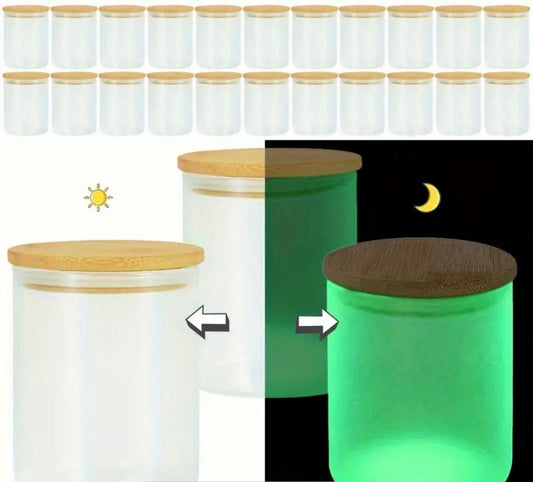 10 oz Glow In the dark Sublimation jar w/ Bamboo lid