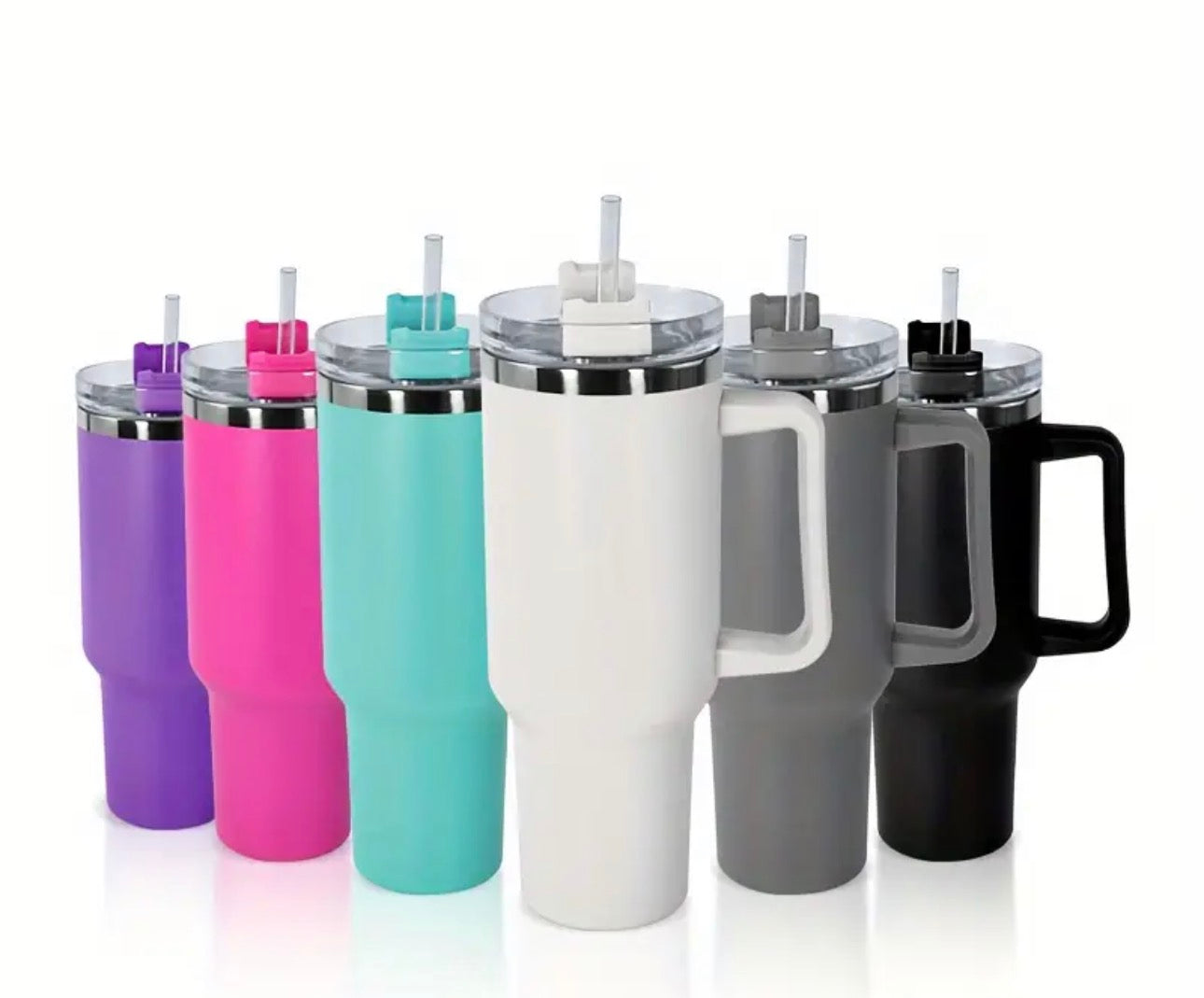 Insulated Travel Tumbler | 40oz Powder Coated with Plastic Straw