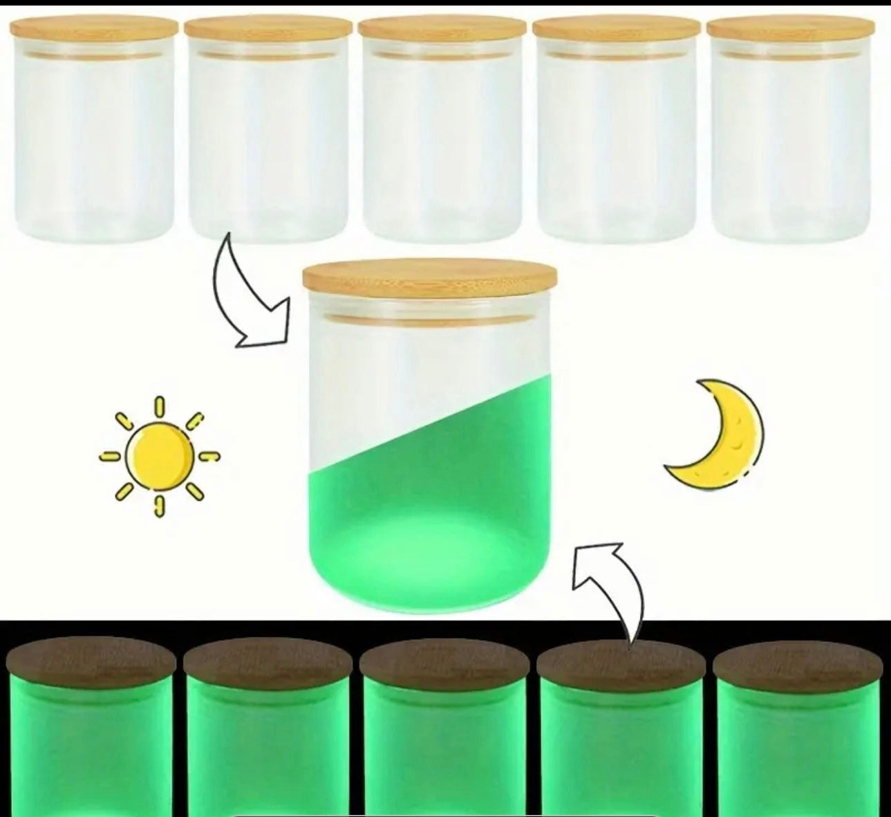 10 oz Glow In the dark Sublimation jar w/ Bamboo lid